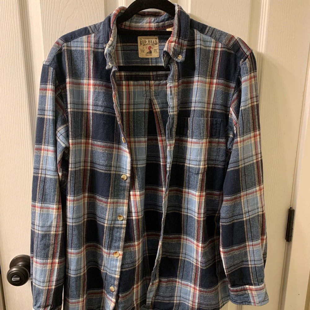Mens Blue Flannel button down shirt